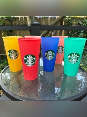 Starbucks Colorful Reusable Plastic Tumblers - Yellow, Red, Blue, 2 Pink, Teal